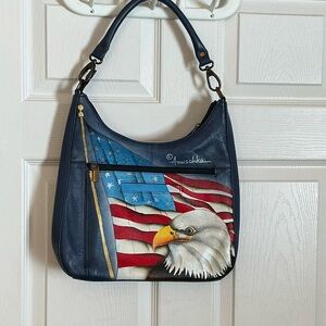 Anuschka Navy Blue Eagle Shoulder Bag